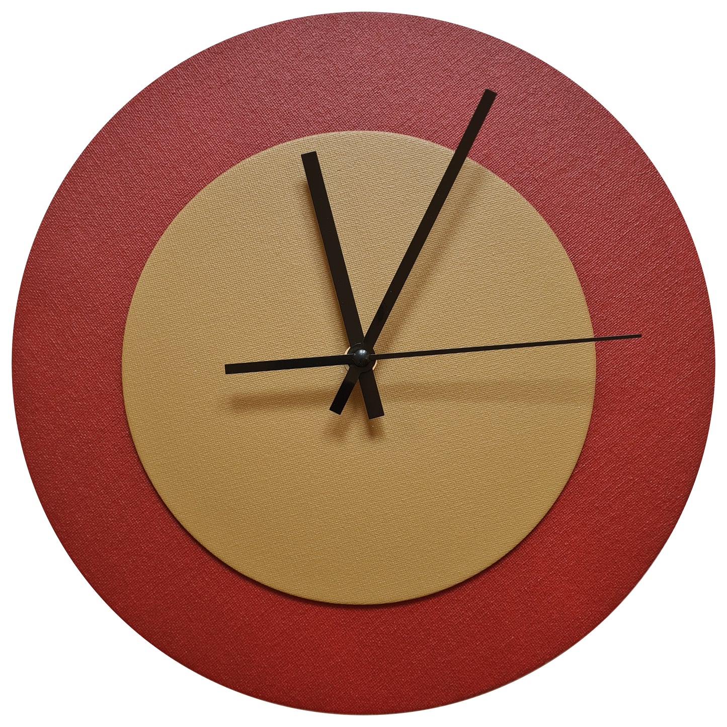 Pop Art Wanduhr Dunkelrot  Hellbraun mit schwarzen Zeigern 30 cm rund
