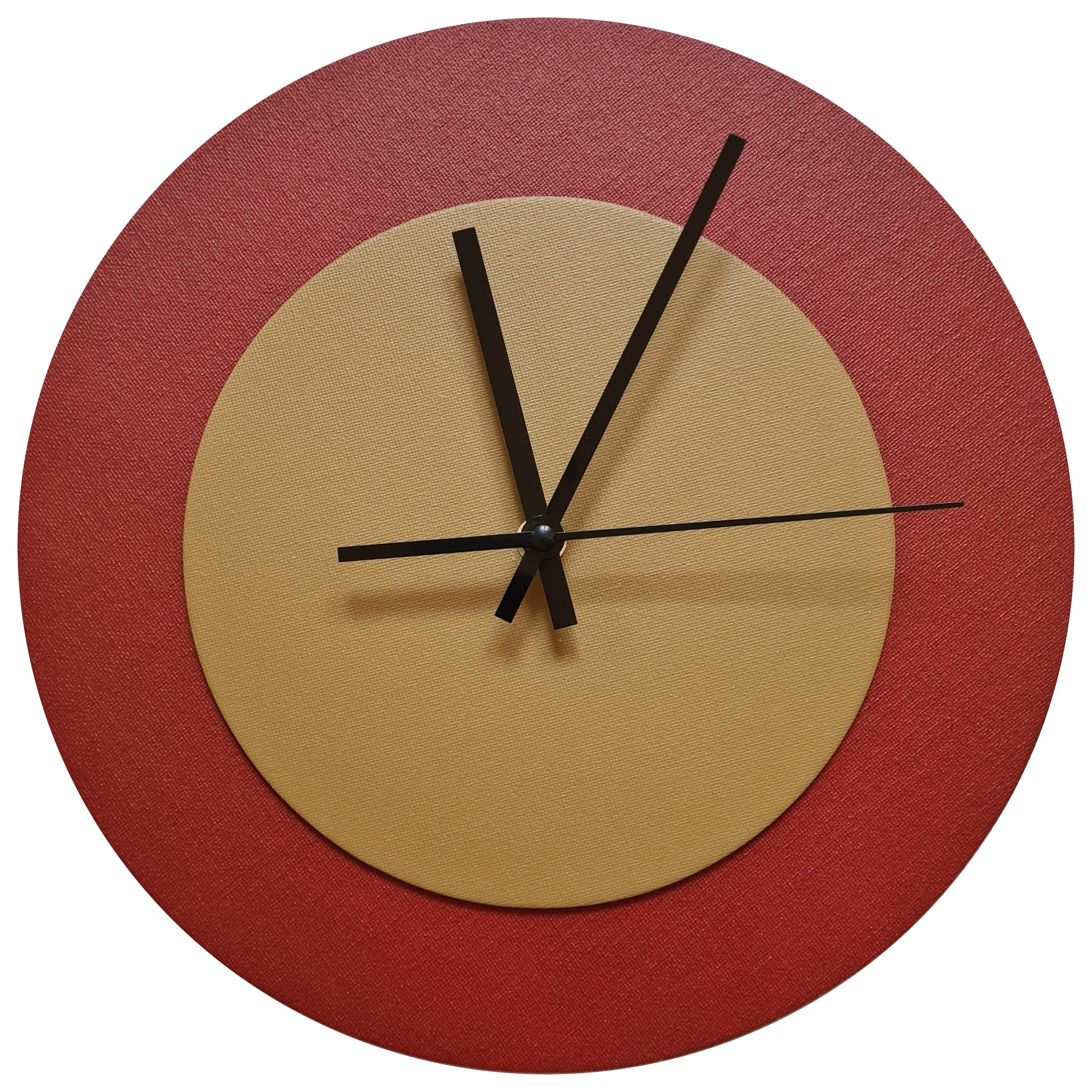 Pop Art Wanduhr Dunkelrot  Hellbraun mit schwarzen Zeigern 30 cm rund
