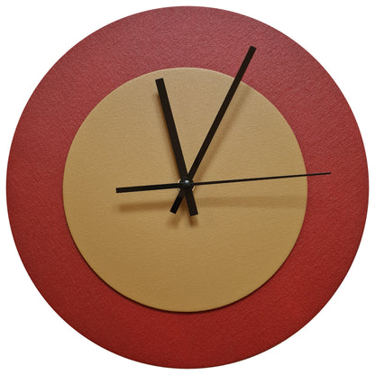 Pop Art Wanduhr Dunkelrot  Hellbraun mit schwarzen Zeigern 30 cm rund
