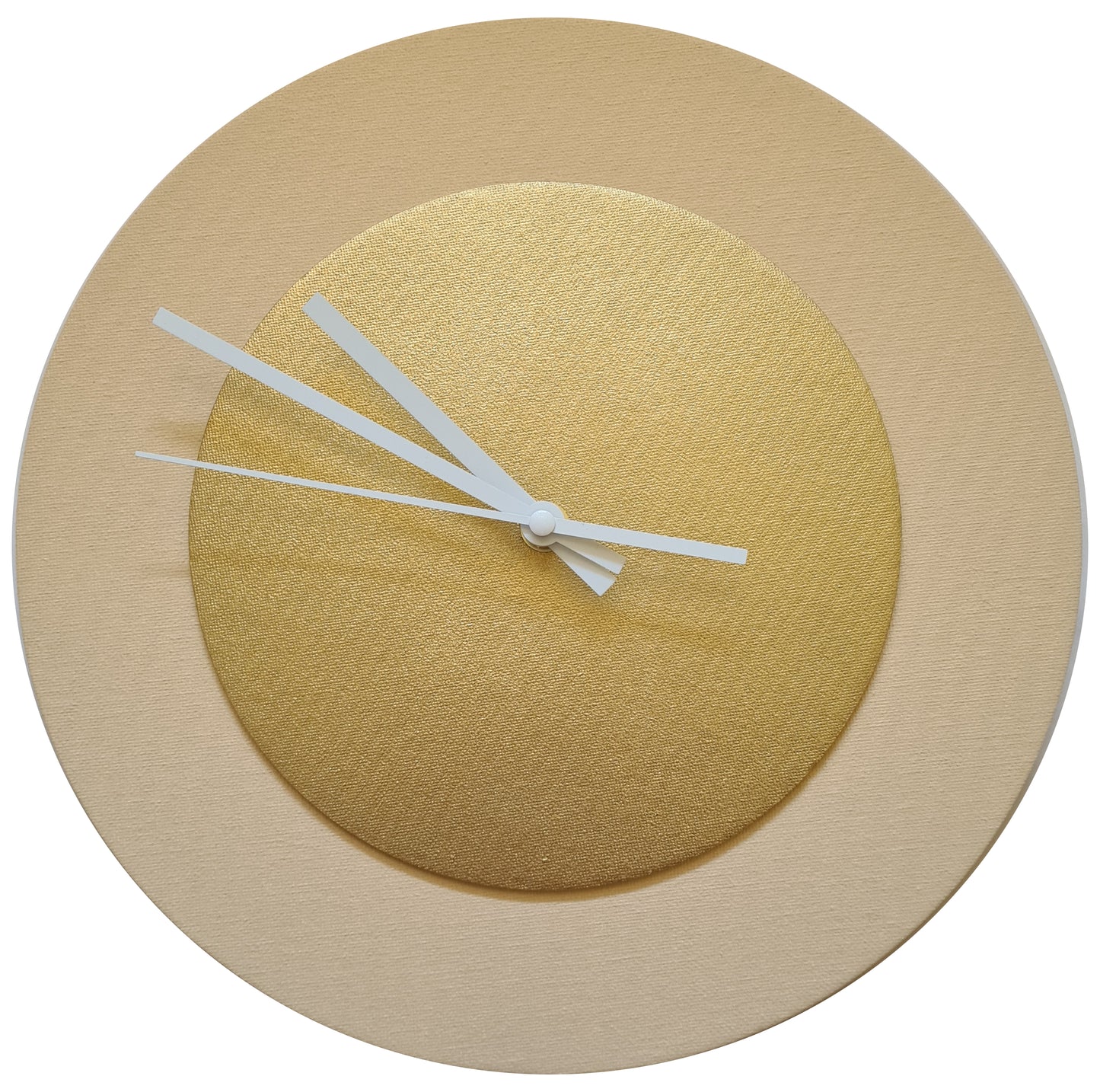 Pop Art Wanduhr Creme Goldfarben mit  weißen Zeigern 30 cm rund