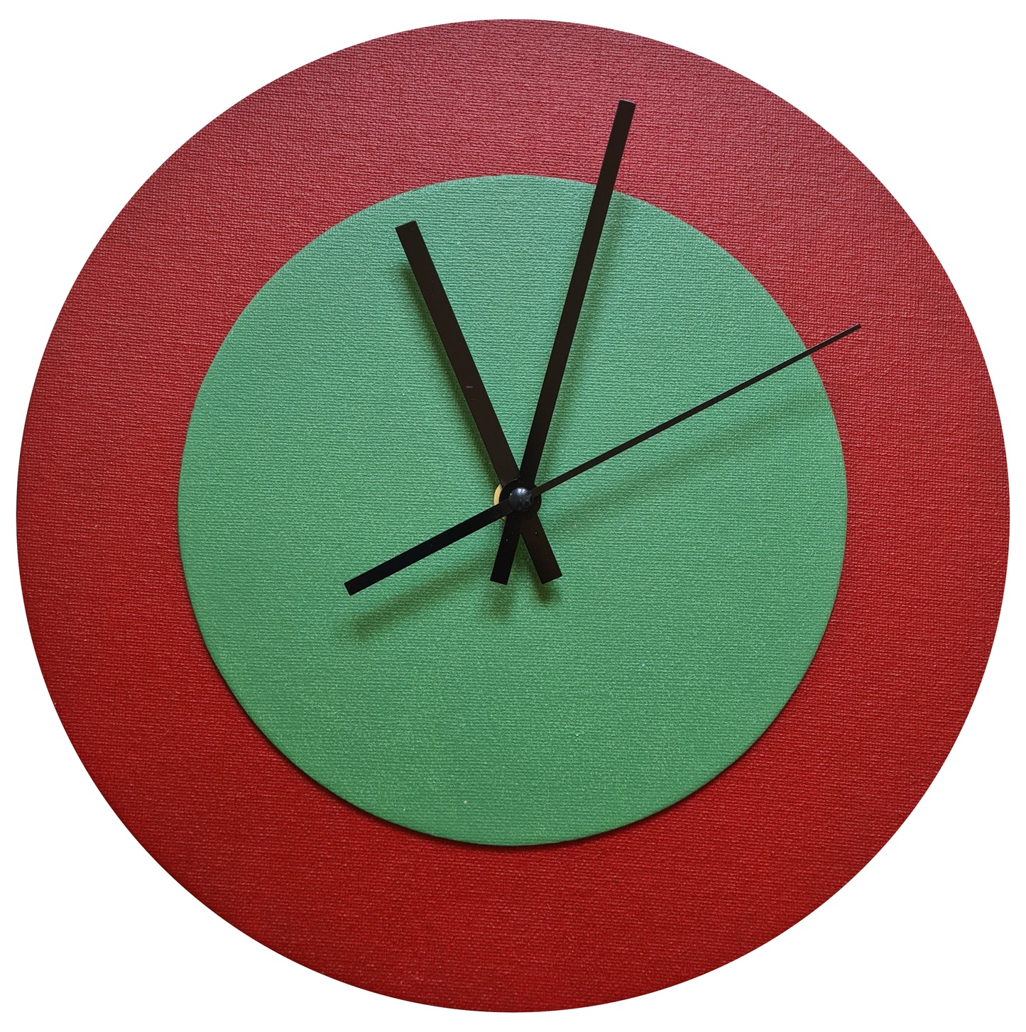 Pop Art Wanduhr Dunkelrot  Laubgrün mit schwarzen Zeigern 30 cm rund
