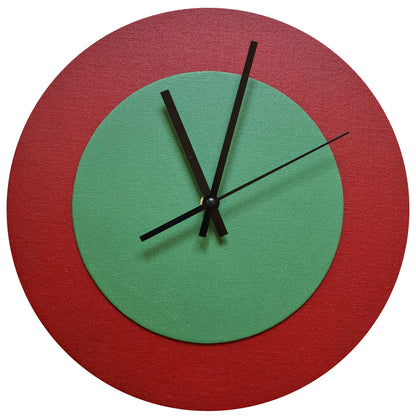 Pop Art Wanduhr Dunkelrot  Laubgrün mit schwarzen Zeigern 30 cm rund
