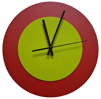 Pop Art Wanduhr Dunkelrot  Olivgrün mit schwarzen Zeigern 30 cm rund
