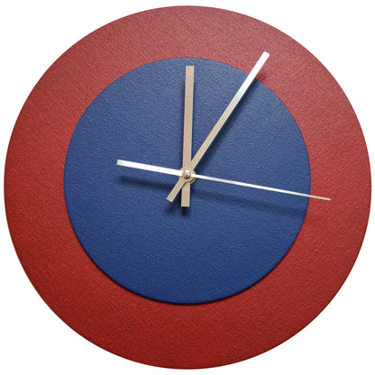 Pop Art Wanduhr Dunkelrot  Dunkelblau mit silbernen Zeigern 30 cm rund
