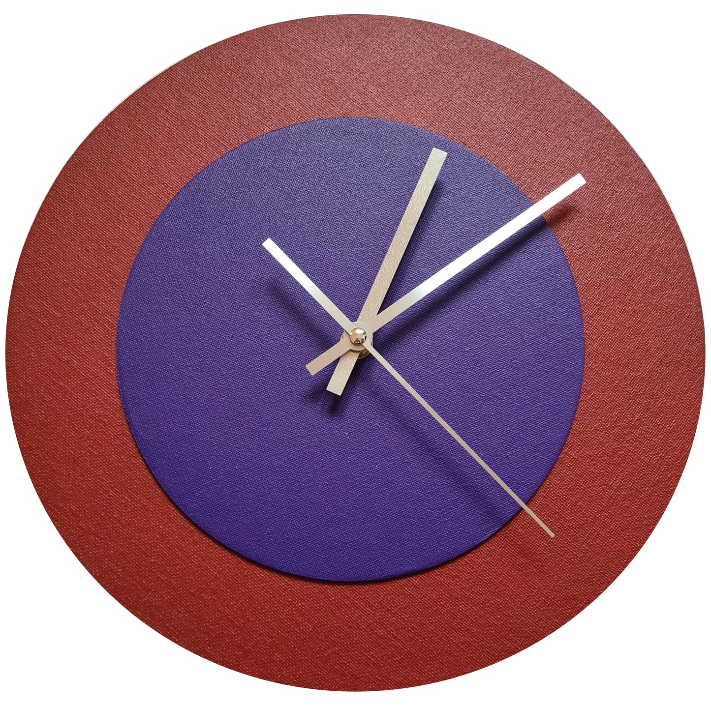 Pop Art Wanduhr Dunkelrot  Lilafarben mit goldenen Zeigern 30 cm rund
