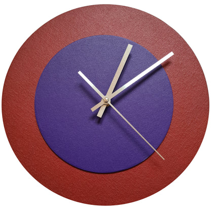 Pop Art Wanduhr Dunkelrot  Lilafarben mit goldenen Zeigern 30 cm rund
