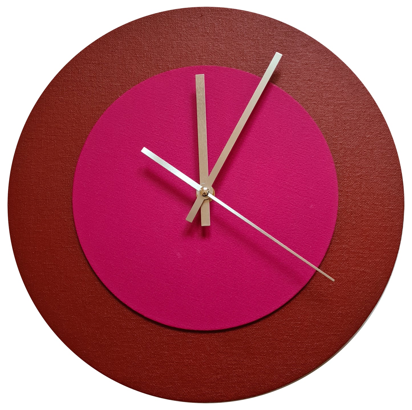 Pop Art Wanduhr Dunkelrot  Magentafarben mit silbernen Zeigern 30 cm rund
