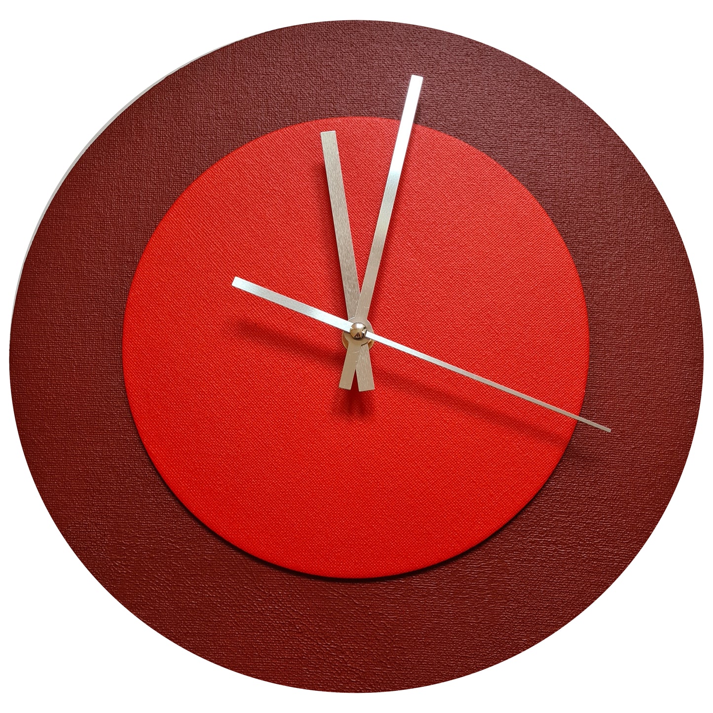 Pop Art Wanduhr Dunkelrot  Hellrot mit silbernen Zeigern 30 cm rund
