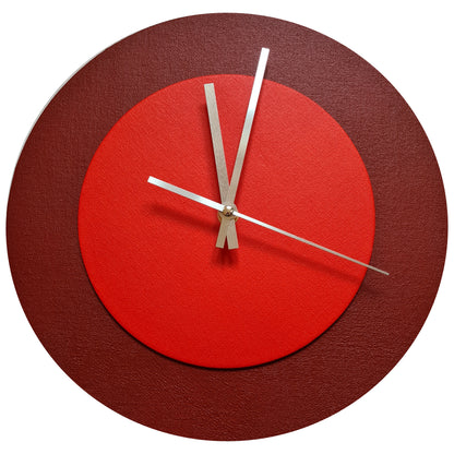Pop Art Wanduhr Dunkelrot  Hellrot mit silbernen Zeigern 30 cm rund
