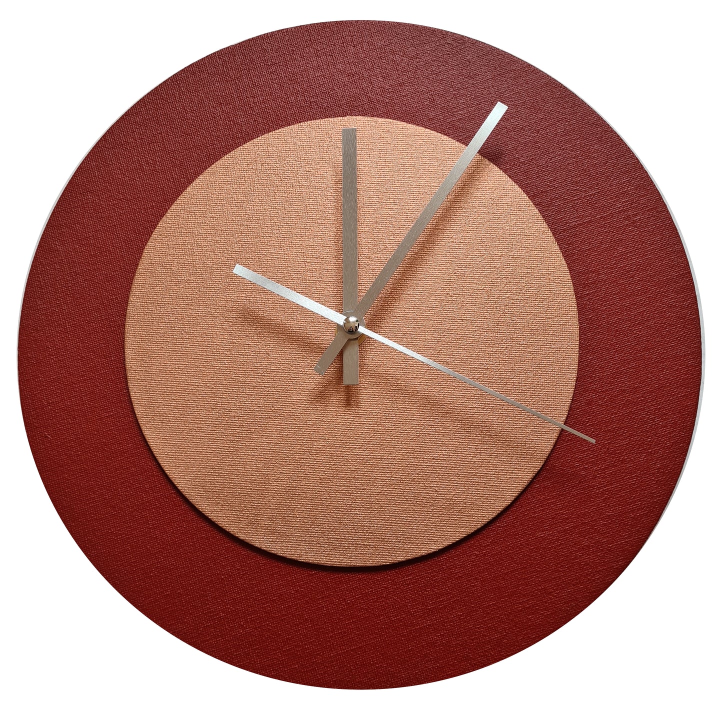 Pop Art Wanduhr Dunkelrot  Bronzefarben mit  silbernen Zeigern 30 cm rund
