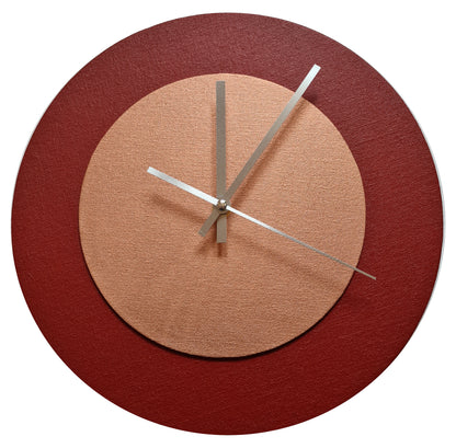 Pop Art Wanduhr Dunkelrot  Bronzefarben mit  silbernen Zeigern 30 cm rund
