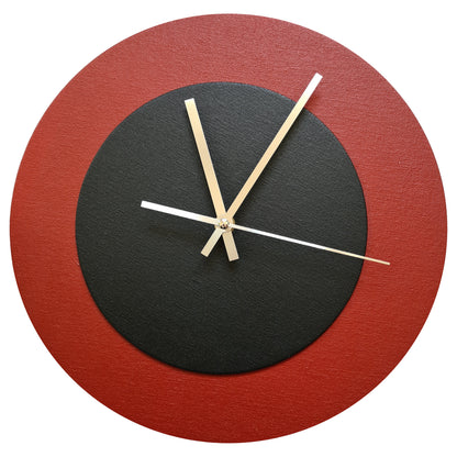 Pop Art Wanduhr Dunkelrot  Schwarz mit silbernen Zeigern 30 cm rund
