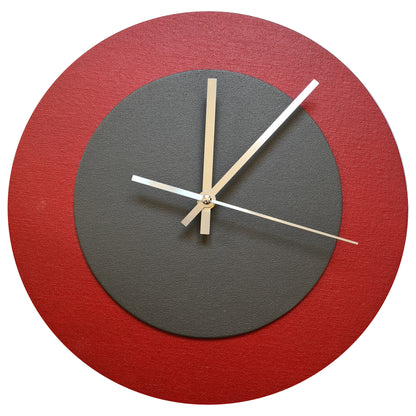 Pop Art Wanduhr Dunkelrot  Dunkelbraun mit goldenen Zeigern 30 cm rund
