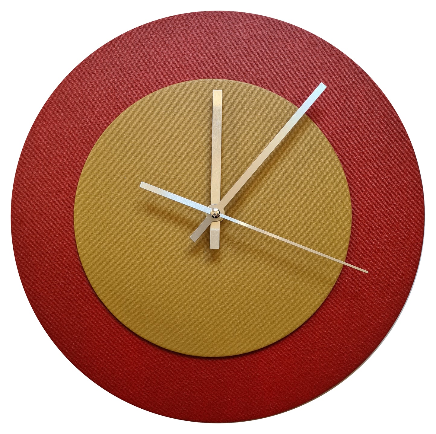 Pop Art Wanduhr Dunkelrot  Hellbraun mit silbernen Zeigern 30 cm rund
