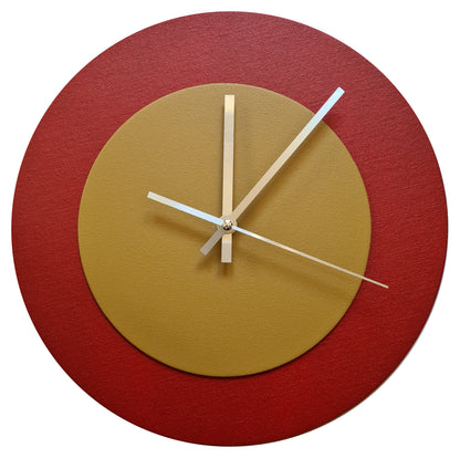 Pop Art Wanduhr Dunkelrot  Hellbraun mit silbernen Zeigern 30 cm rund
