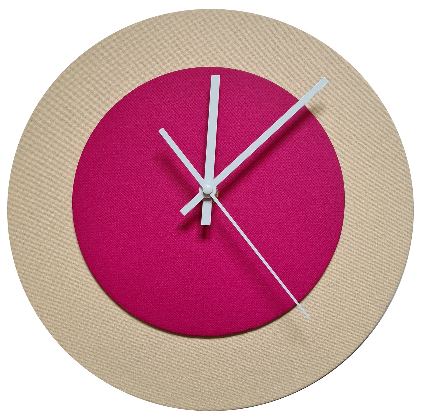 Pop Art Wanduhr Creme Magentafarben mit  weißen Zeigern 30 cm rund