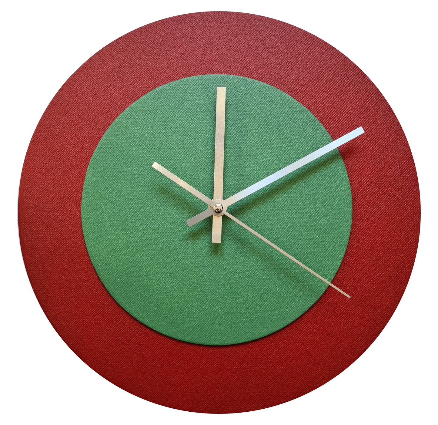 Pop Art Wanduhr Dunkelrot  Laubgrün mit silbernen Zeigern 30 cm rund
