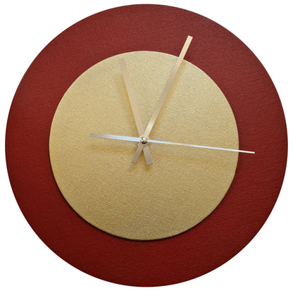 Pop Art Wanduhr Dunkelrot  Goldfarben mit silbernen Zeigern 30 cm rund

