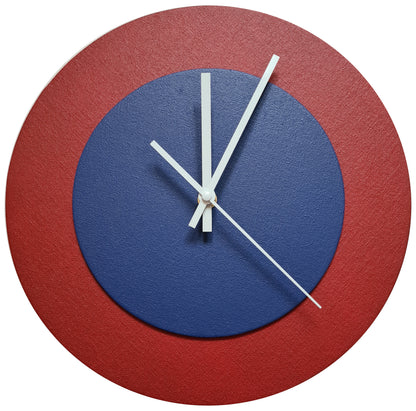 Pop Art Wanduhr Dunkelrot  Dunkelblau mit weißen Zeigern 30 cm rund

