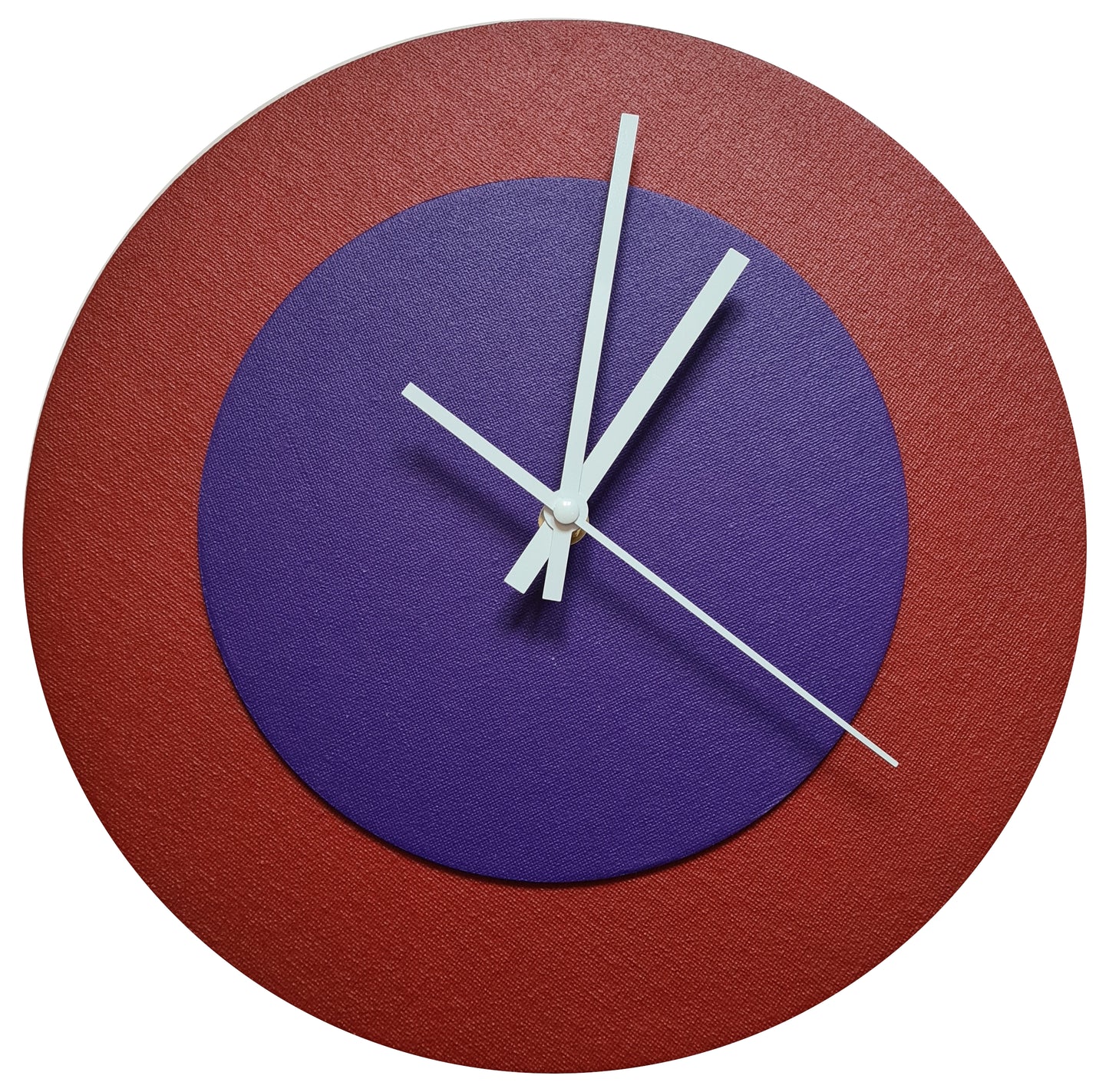 Pop Art Wanduhr Dunkelrot  Lilafarben mit weißen Zeigern 30 cm rund
