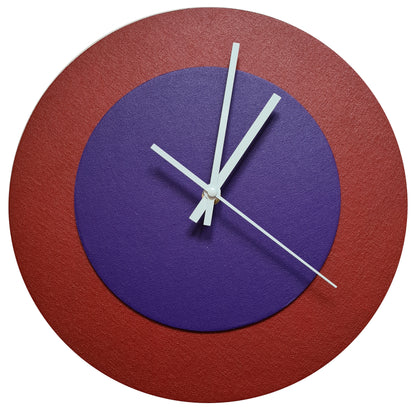 Pop Art Wanduhr Dunkelrot  Lilafarben mit weißen Zeigern 30 cm rund
