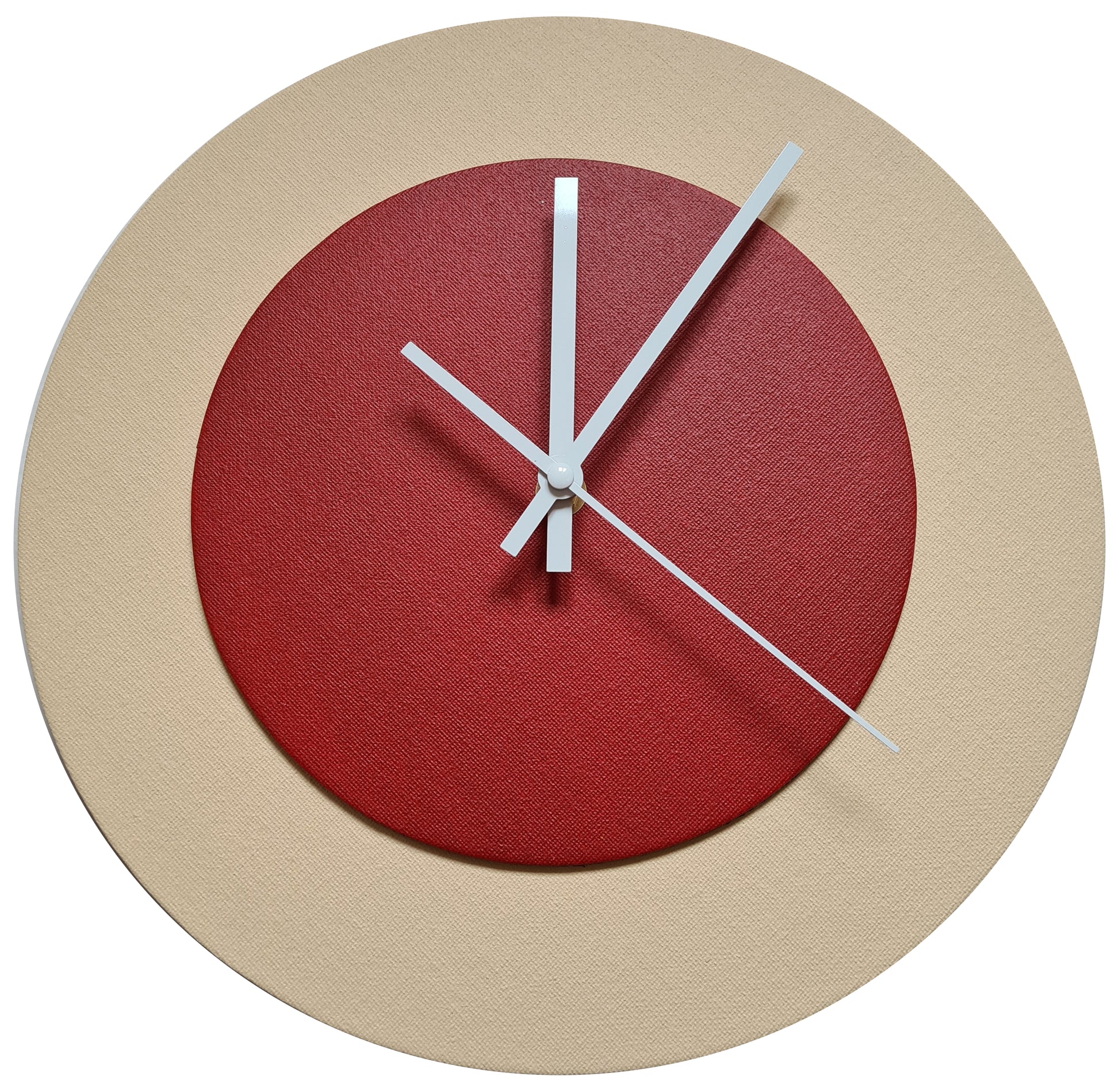 Pop Art Wanduhr Creme Dunkelrot mit  weißen Zeigern 30 cm rund