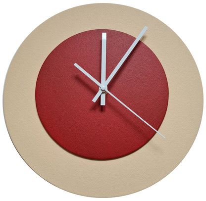 Pop Art Wanduhr Creme Dunkelrot mit  weißen Zeigern 30 cm rund