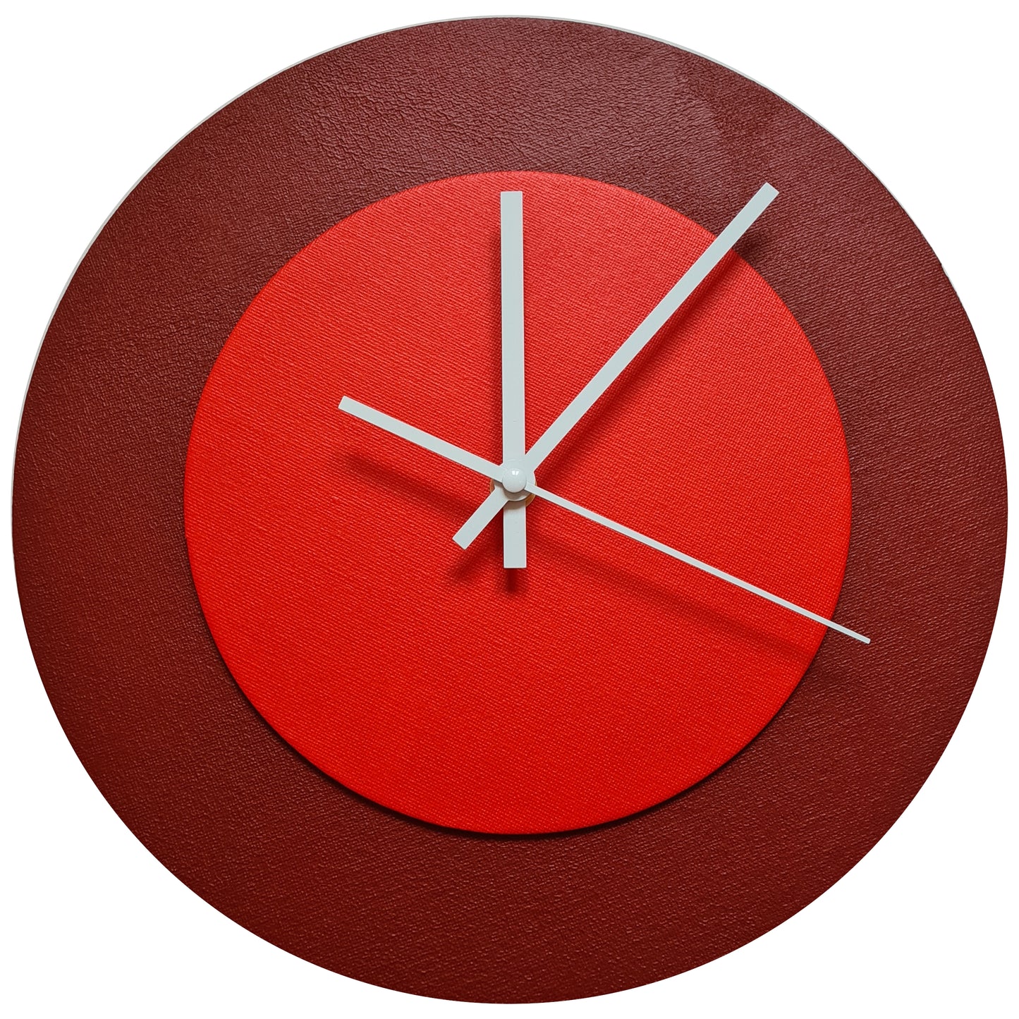 Pop Art Wanduhr Dunkelrot  Hellrot mit weißen Zeigern 30 cm rund
