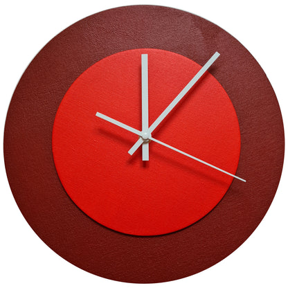 Pop Art Wanduhr Dunkelrot  Hellrot mit weißen Zeigern 30 cm rund
