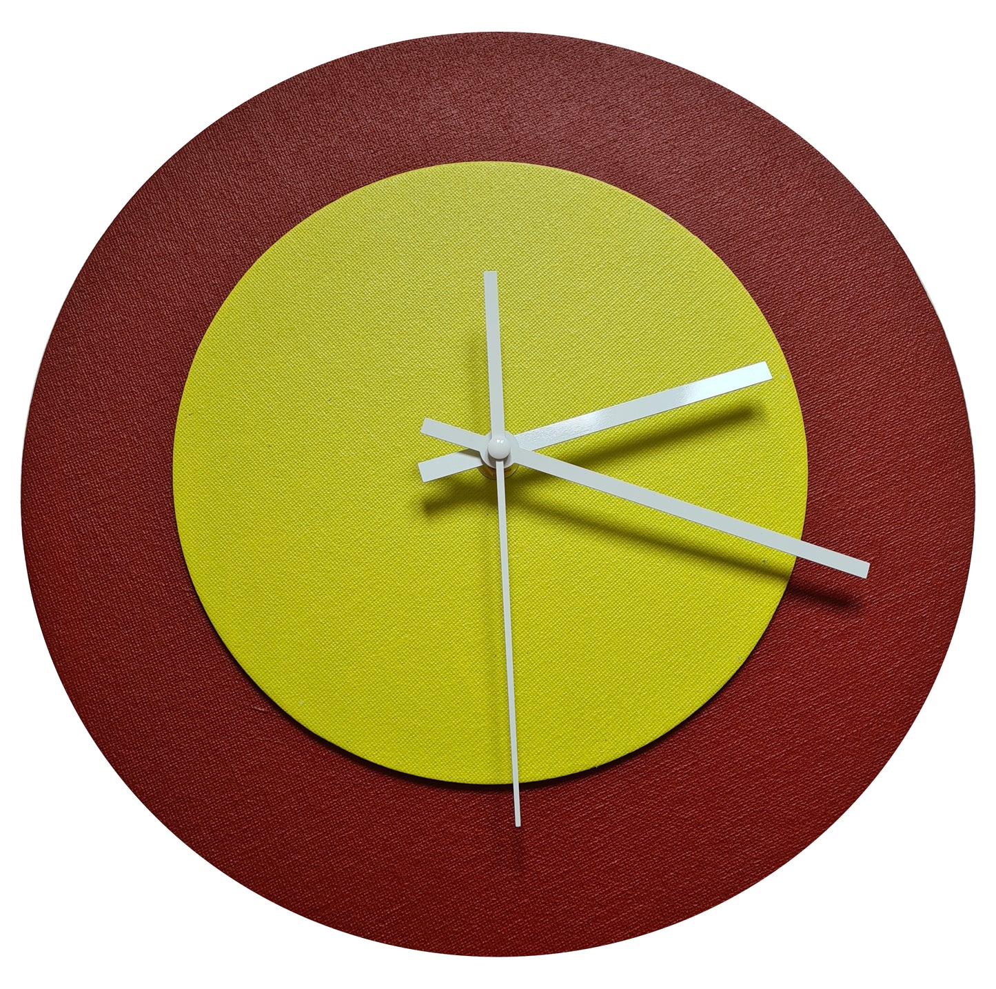 Pop Art Wanduhr Dunkelrot  Farngrün mit silbernen Zeigern 30 cm rund
