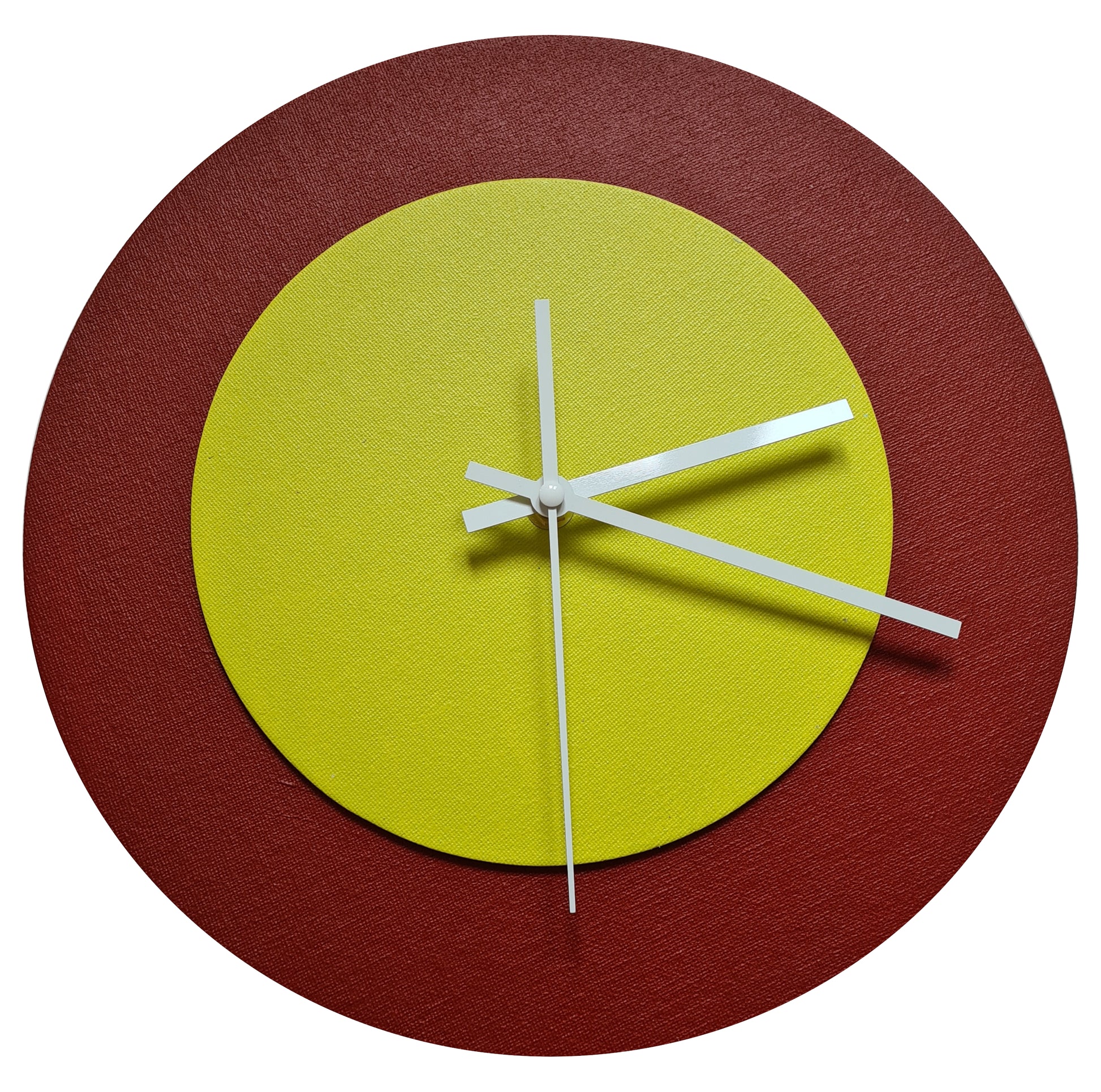 Pop Art Wanduhr Dunkelrot  Farngrün mit silbernen Zeigern 30 cm rund
