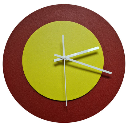 Pop Art Wanduhr Dunkelrot  Farngrün mit silbernen Zeigern 30 cm rund
