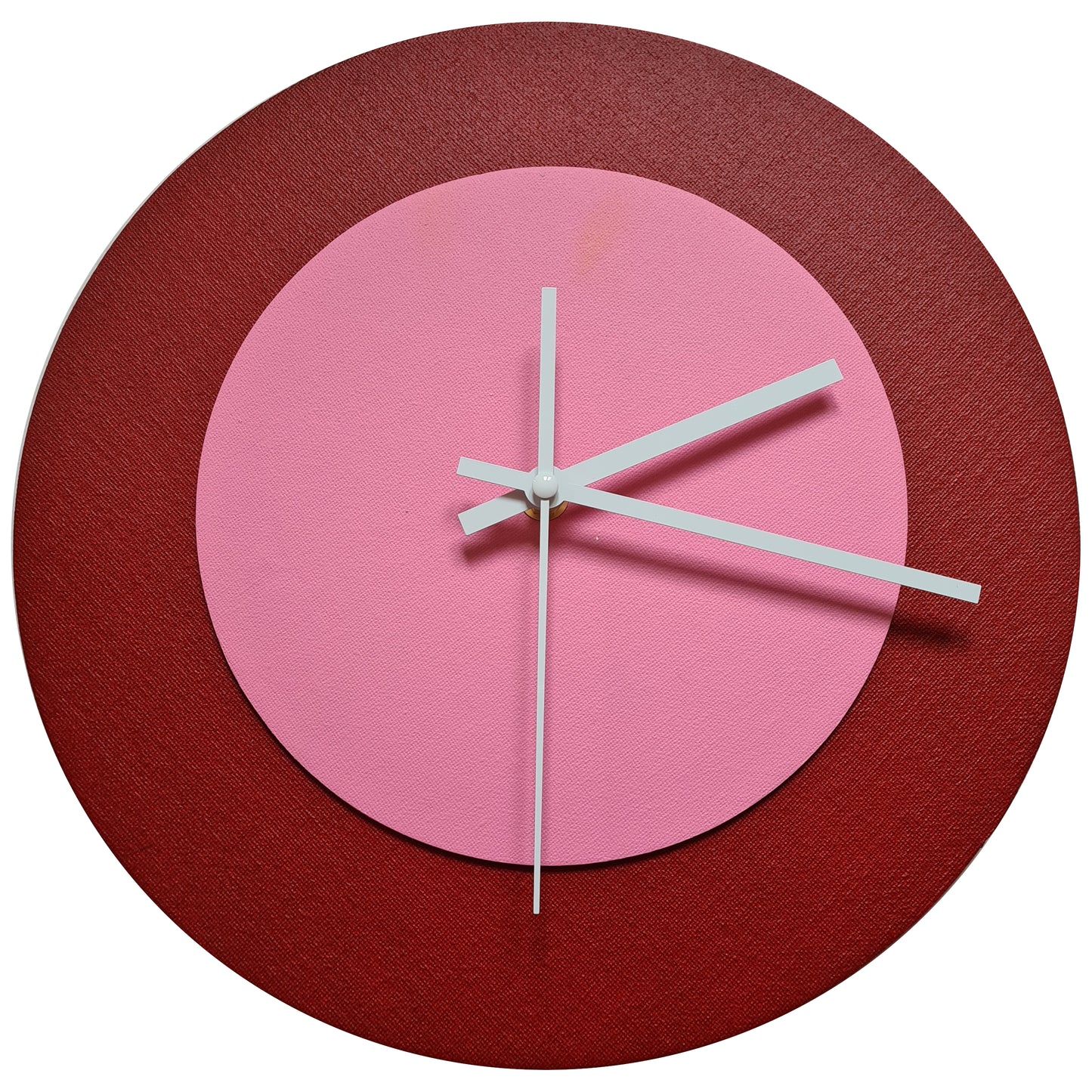 Pop Art Wanduhr Dunkelrot  Rosafarben mit weißen Zeigern 30 cm rund

