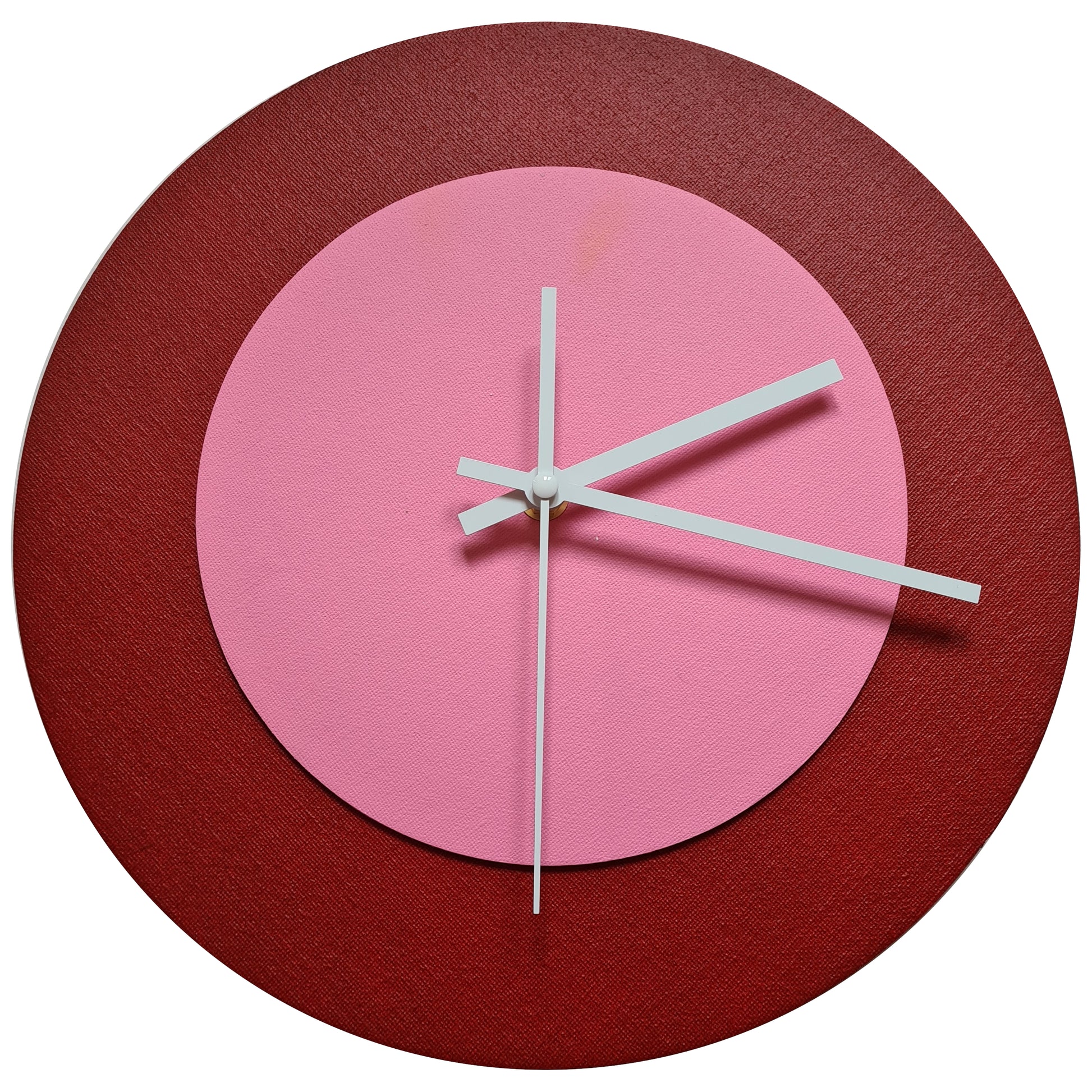 Pop Art Wanduhr Dunkelrot  Rosafarben mit weißen Zeigern 30 cm rund

