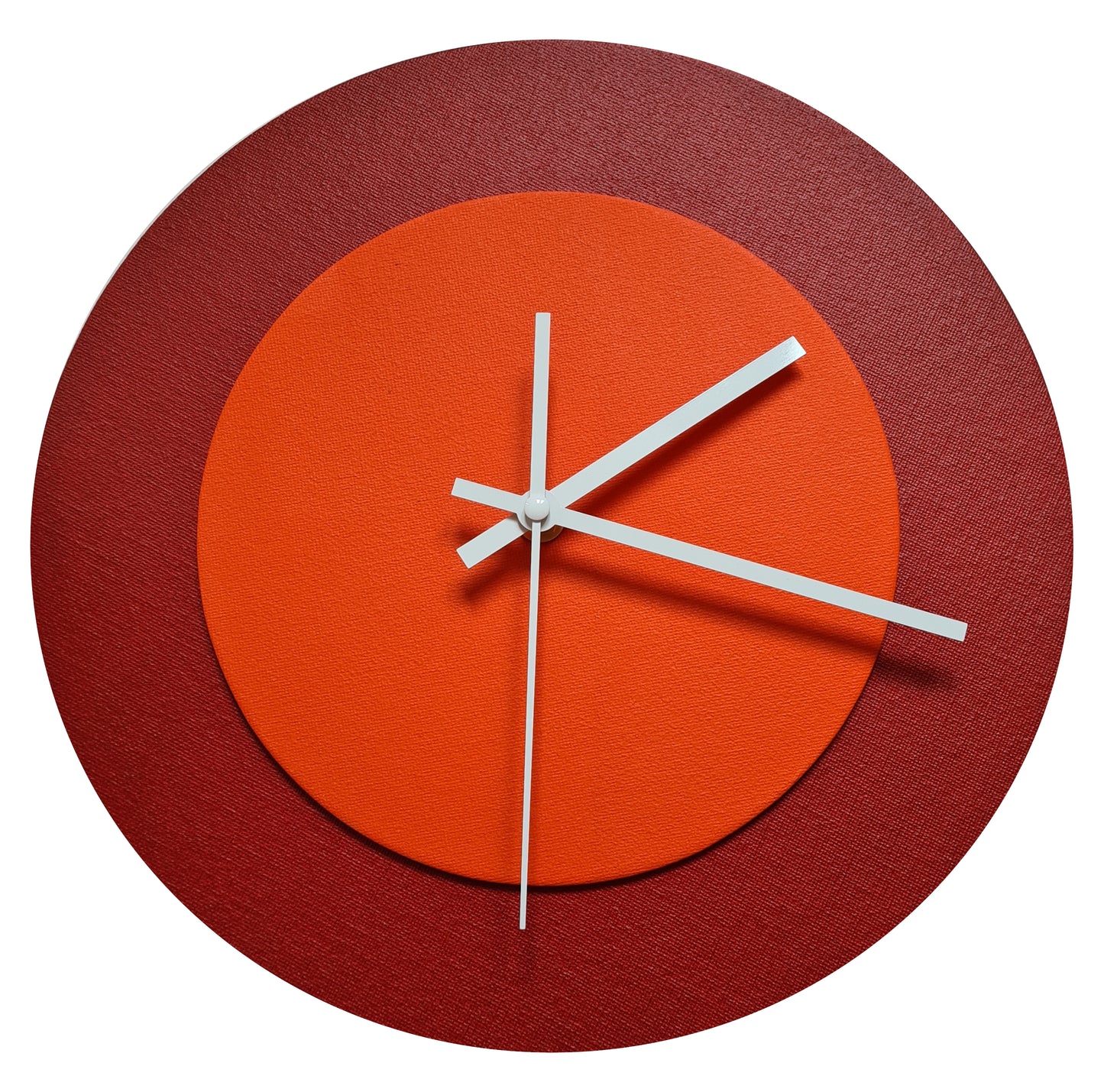Pop Art Wanduhr Dunkelrot  Orangefarben mit weißen Zeigern 30 cm rund
