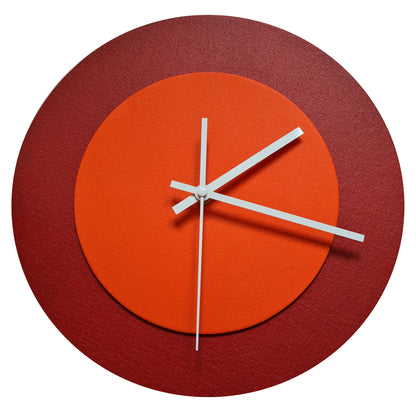 Pop Art Wanduhr Dunkelrot  Orangefarben mit weißen Zeigern 30 cm rund
