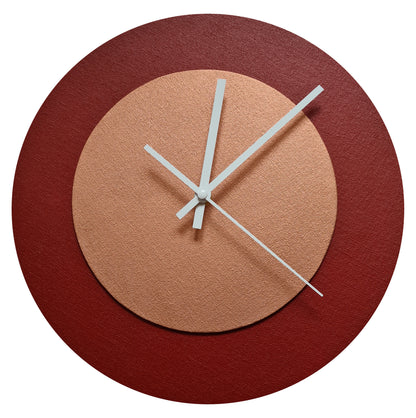 Pop Art Wanduhr Dunkelrot  Bronzefarben mit  weißen Zeigern 30 cm rund
