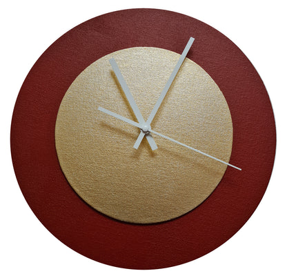 Pop Art Wanduhr Dunkelrot  Goldfarben mit weißen Zeigern 30 cm rund
