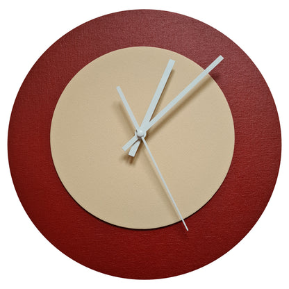 Pop Art Wanduhr Dunkelrot  Cremefarben mit weißen Zeigern 30 cm rund
