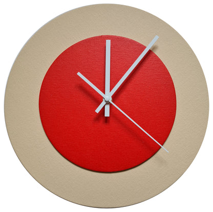 Pop Art Wanduhr Creme Hellrot mit  weißen Zeigern 30 cm rund