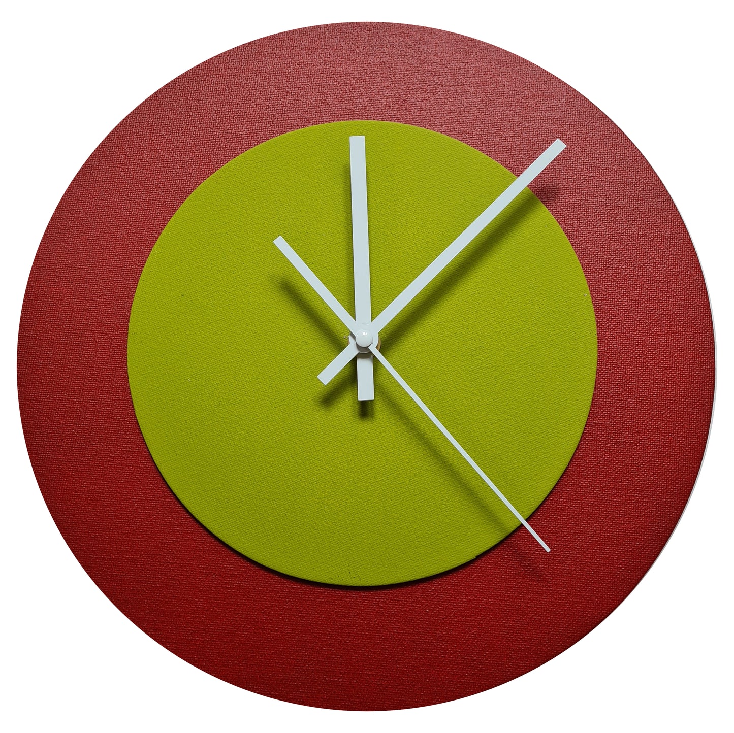 Pop Art Wanduhr Dunkelrot  Olivgrün mit weißen Zeigern 30 cm rund
