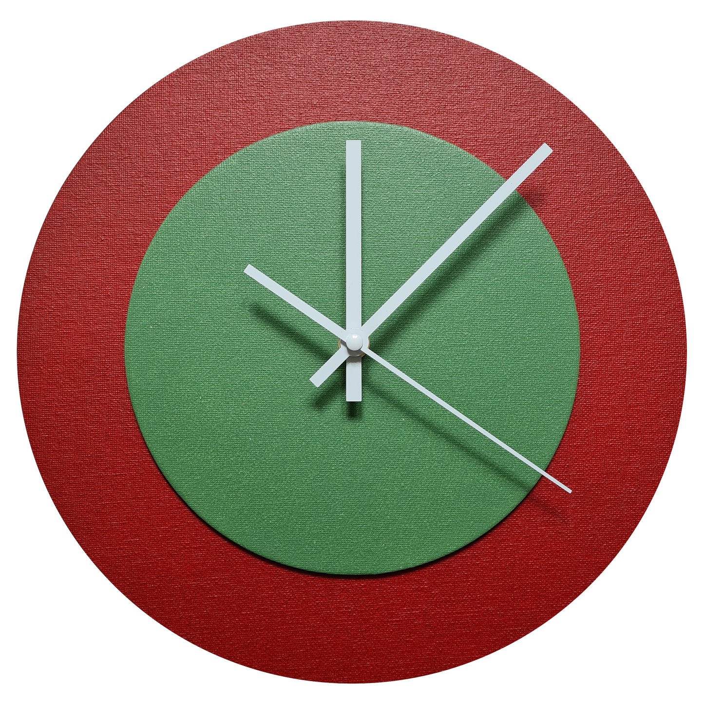 Pop Art Wanduhr Dunkelrot  Laubgrün mit schwarzen Zeigern 30 cm rund
