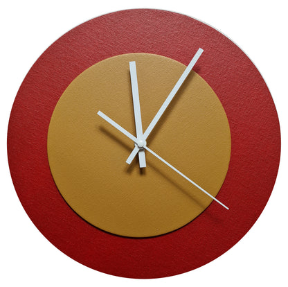 Pop Art Wanduhr Dunkelrot  Hellbraun mit weißen Zeigern 30 cm rund

