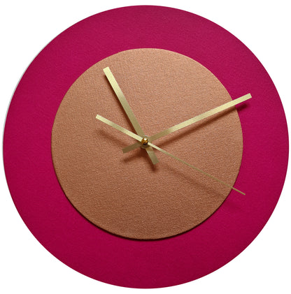 Pop Art Wanduhr Magenta  Bronzefarben mit goldenen Zeigern 30 cm rund
