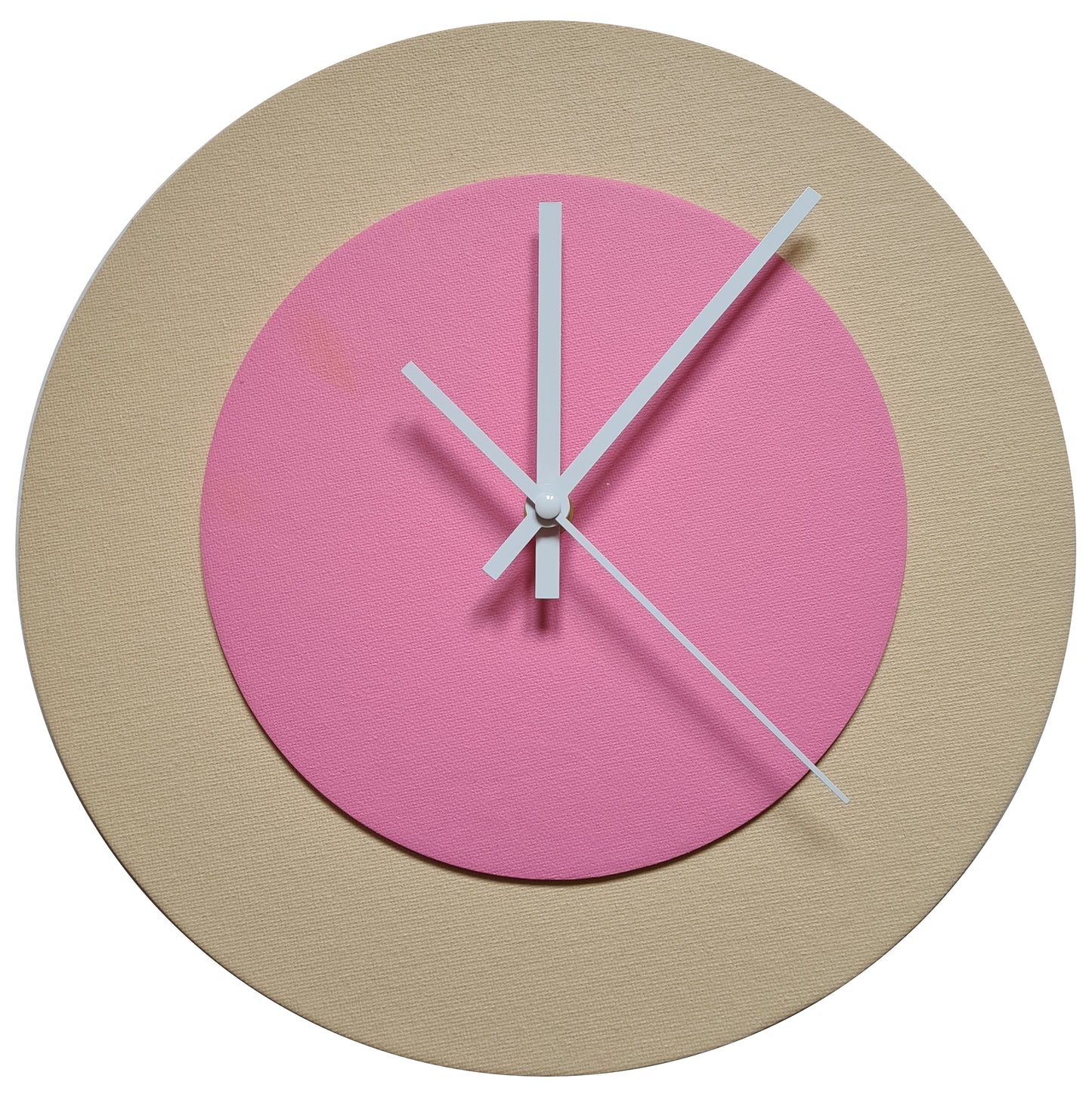 Pop Art Wanduhr Creme Rosafarben mit  weißen Zeigern 30 cm rund