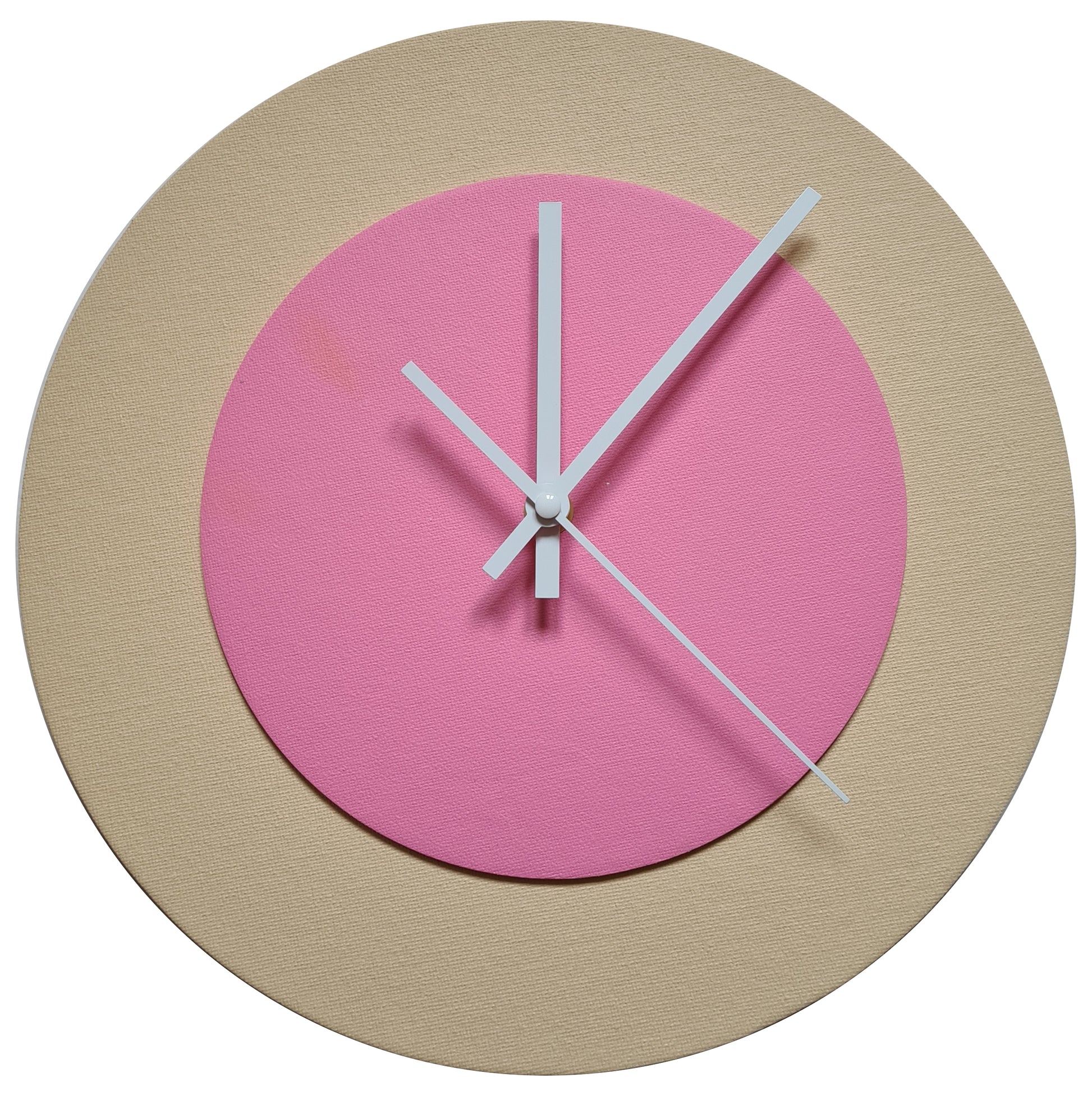 Pop Art Wanduhr Creme Rosafarben mit  weißen Zeigern 30 cm rund