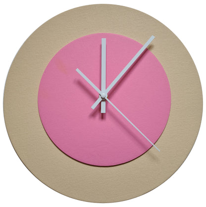 Pop Art Wanduhr Creme Rosafarben mit  weißen Zeigern 30 cm rund