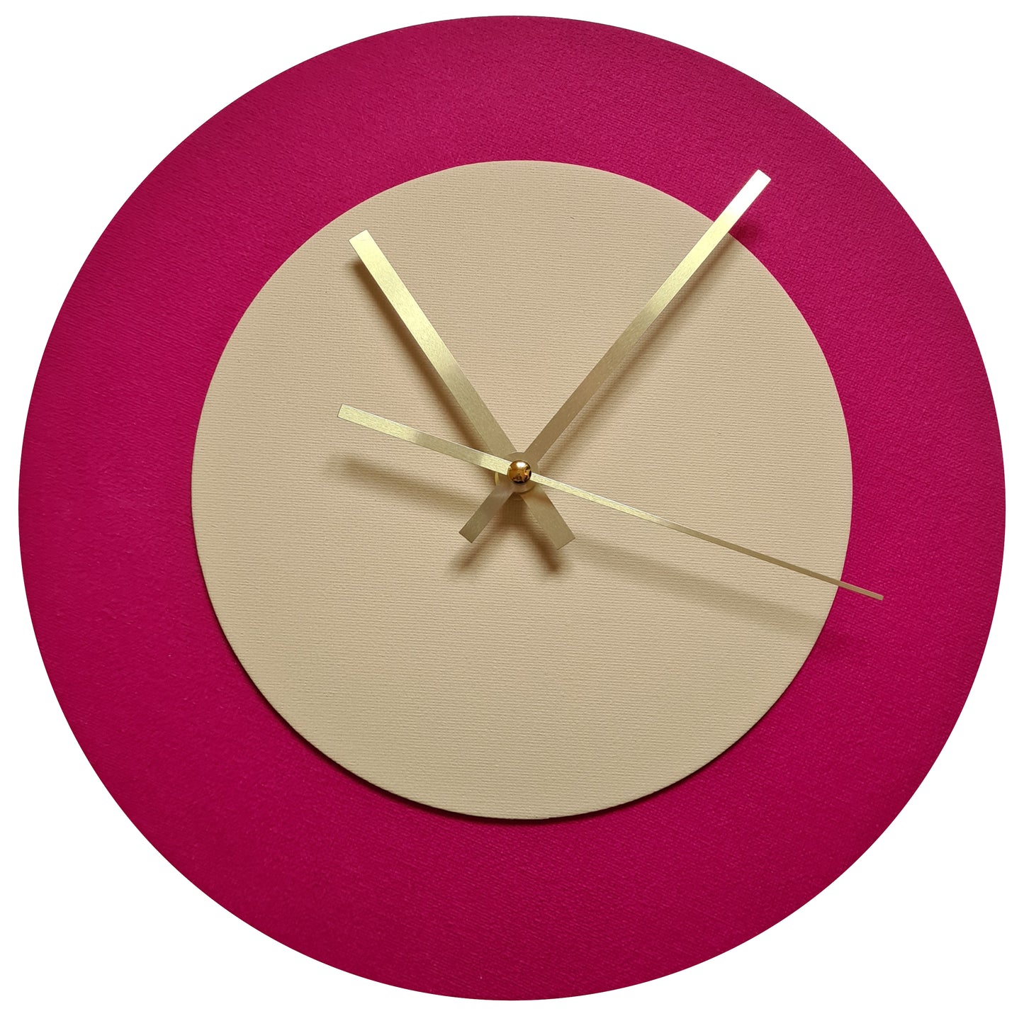 Pop Art Wanduhr Magenta  Cremefarben mit goldenen Zeigern 30 cm rund
