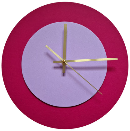 Pop Art Wanduhr Magenta Fliederfarben mit goldenen Zeigern 30 cm rund
