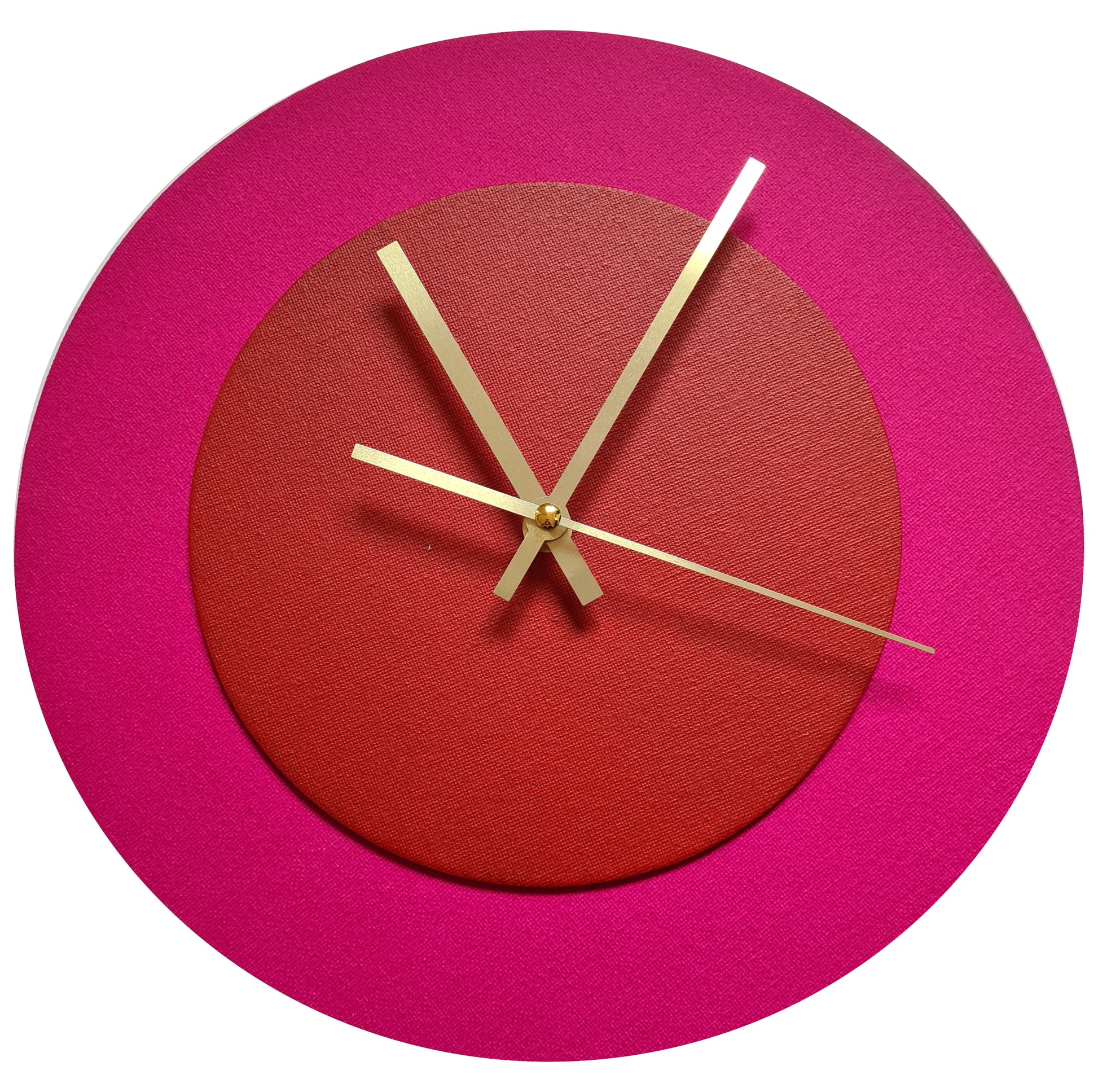 Pop Art Wanduhr Magenta  Hellrot mit goldenen Zeigern 30 cm rund
